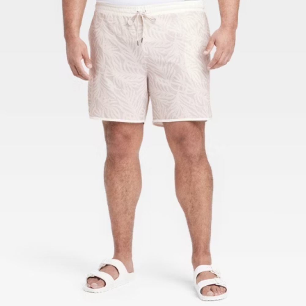 NWT‎ Men's Hybrid Shorts 7" All in Motion Beige Unlined Tropical Print XXL